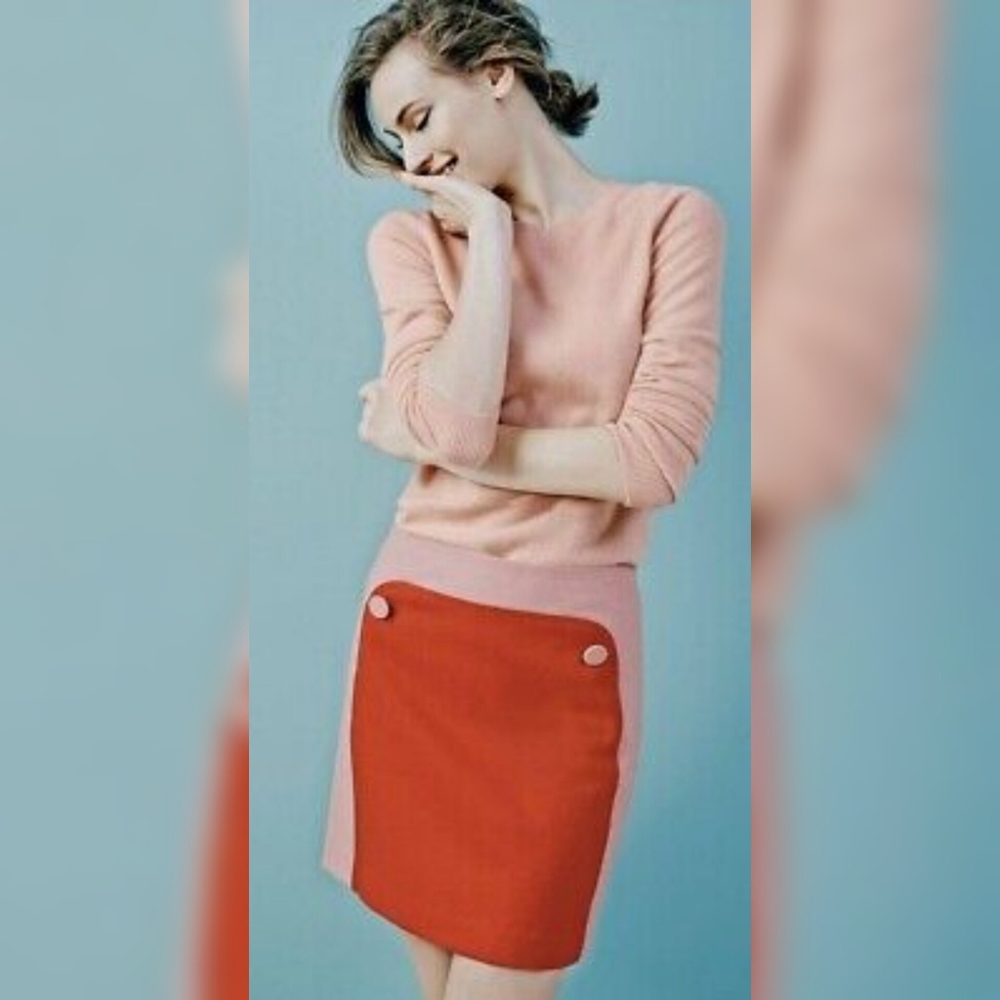 Boden Red & Pink Wool Blend Button A-Line Mini Skirt 6R NWT